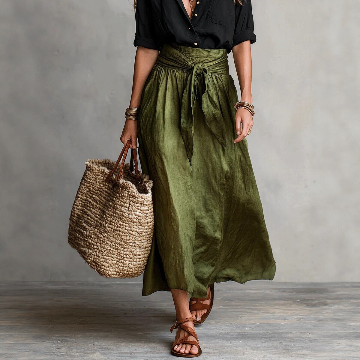 Women's Loose V-Neck Ruffle Waist Two-Piece Dress Set