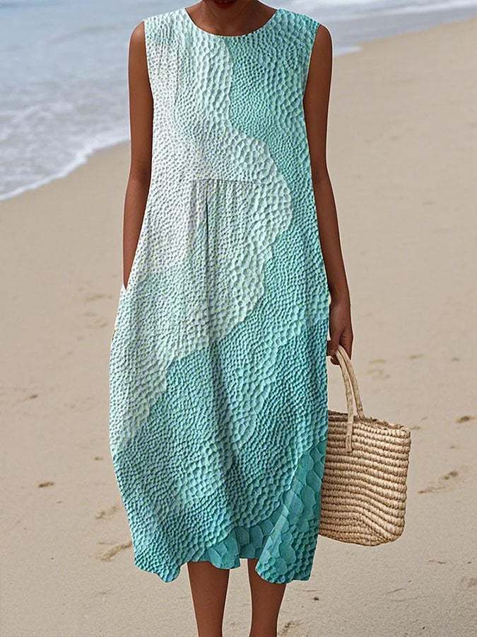 Women's Vintage Patterned Sleeveless Midi Dress