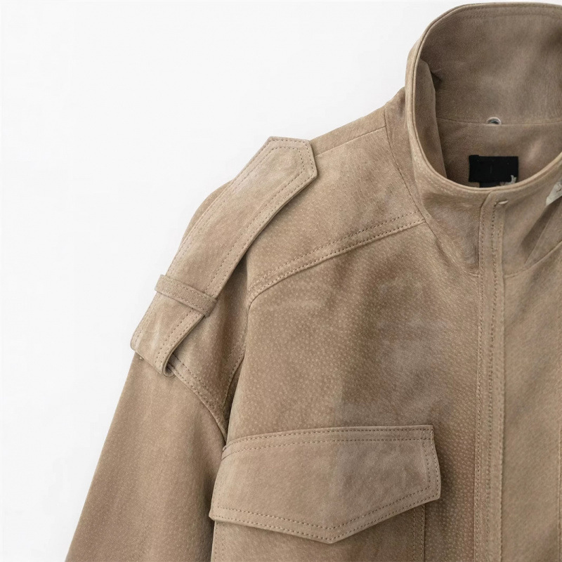 Suede-Texture Faux Leather Jacket for Women