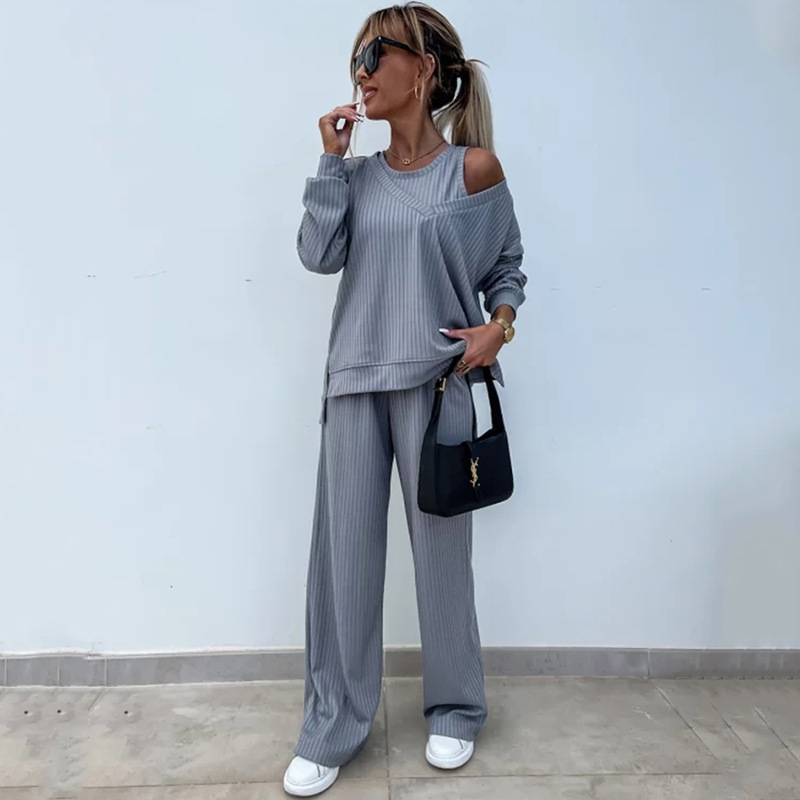 Women's Solid V-Neck Long-Sleeve Top & Pants 3-Piece Set