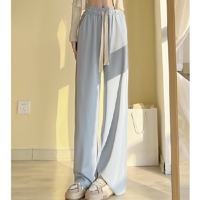 Women's High-Waist Wide-Leg Pants Ice Silk Thin Draped Straight Casual