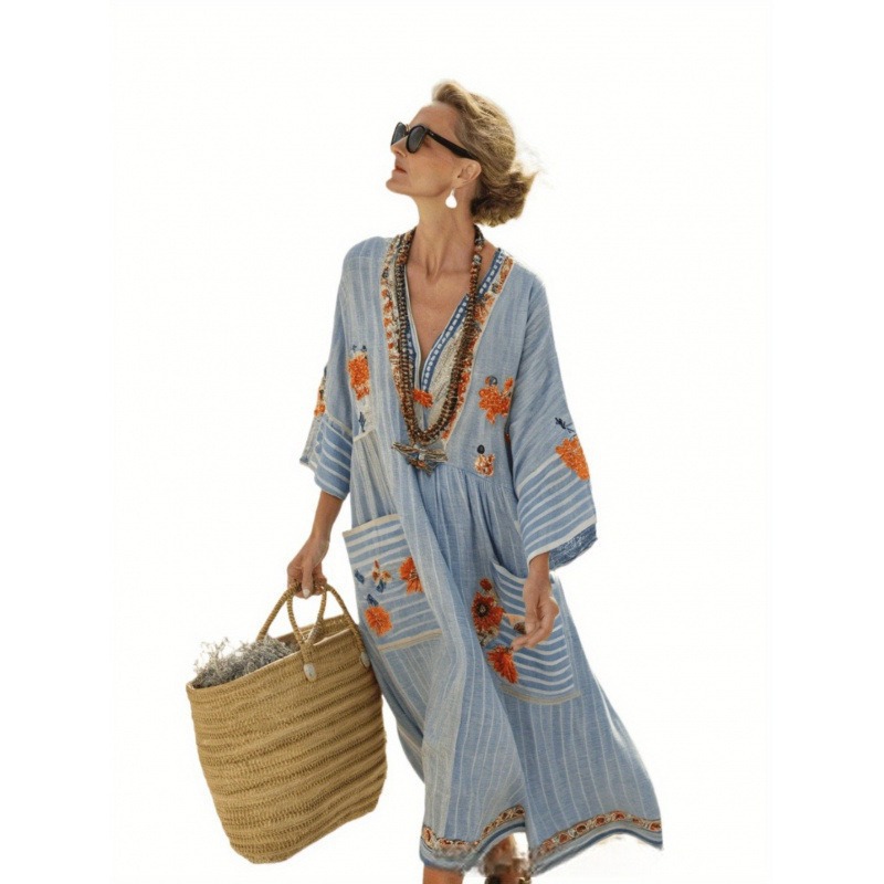 Women's Animal Print A-Line Midi Dress Long Sleeve Crew Neck Casual
