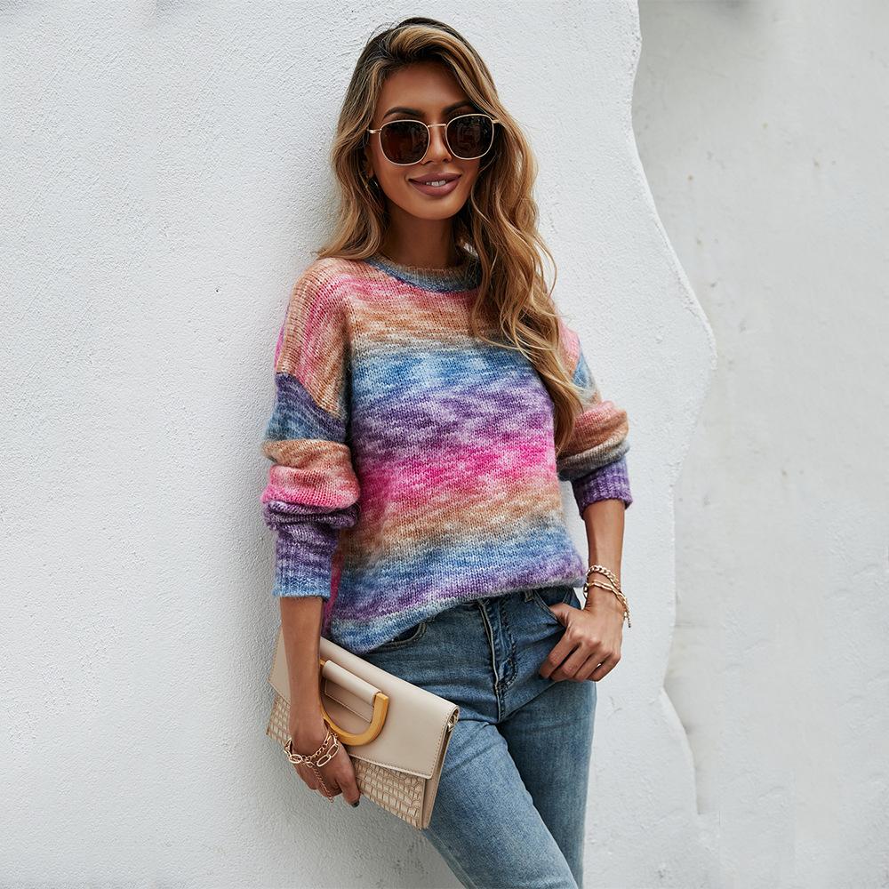 Rainbow Colorblock Crewneck Pullover Sweater
