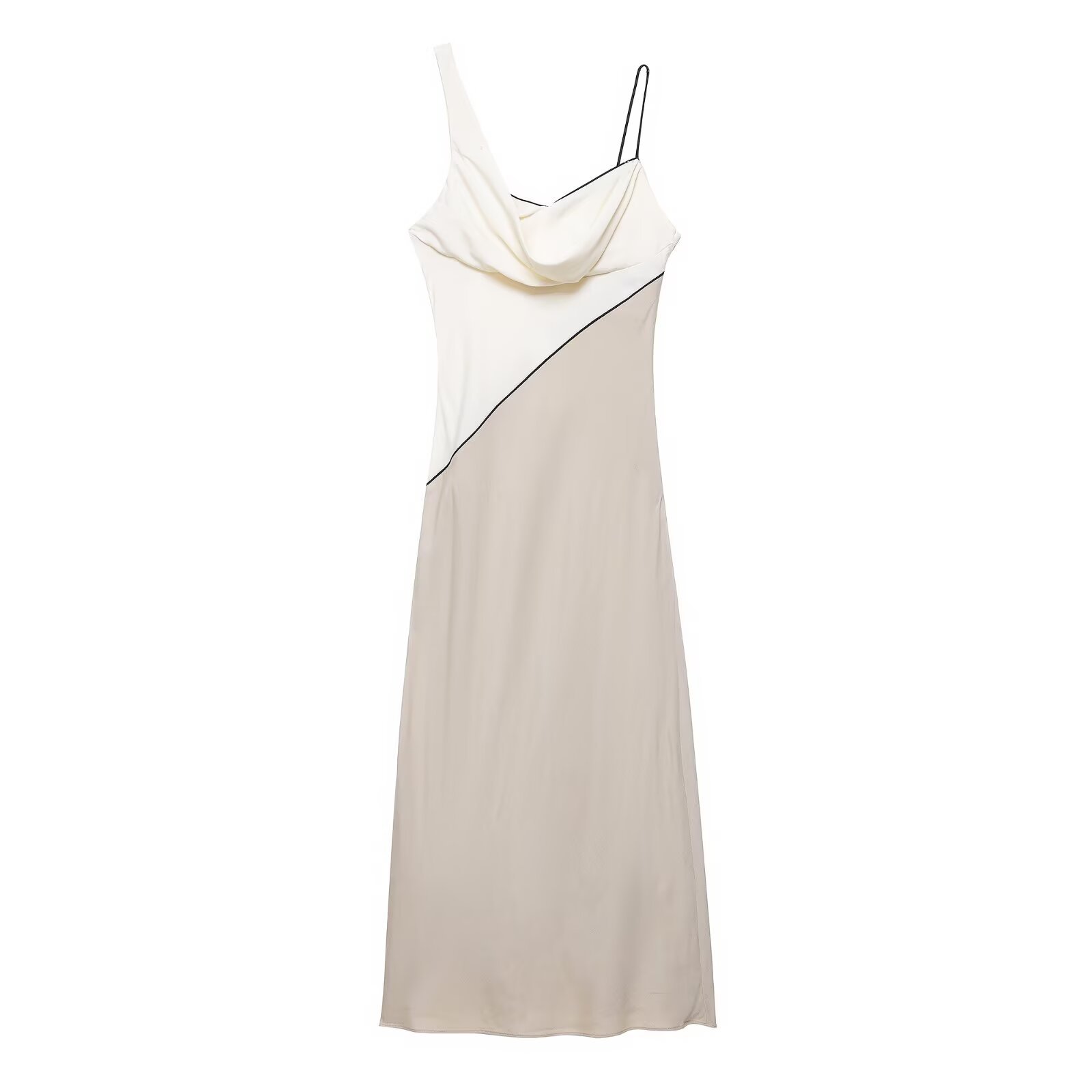 Spliced Midi Dress Sleeveless Draped Neck Elastic Waist