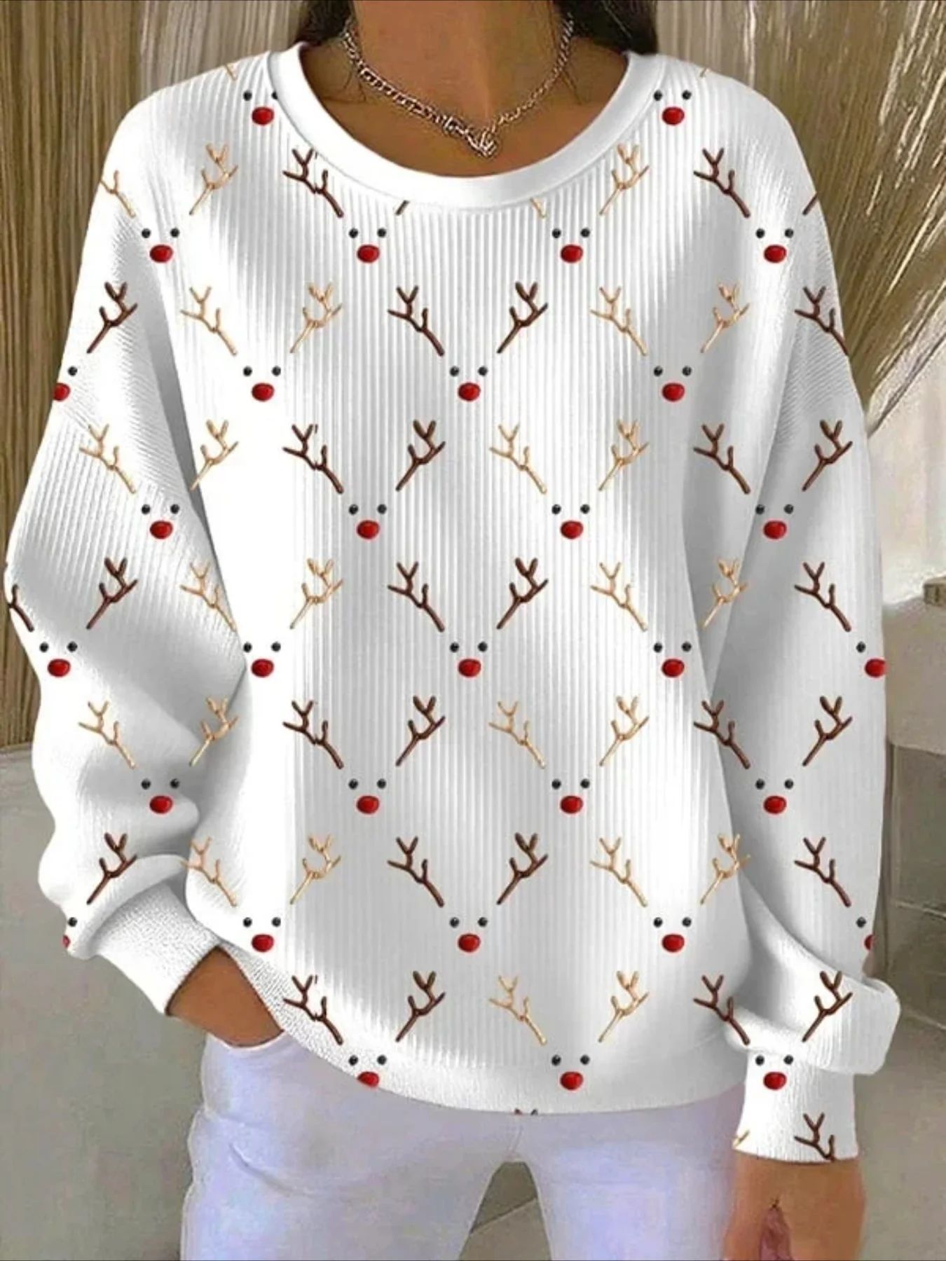 Women's Pumpkin Christmas Tree Bow Print Crewneck Sweatshirt