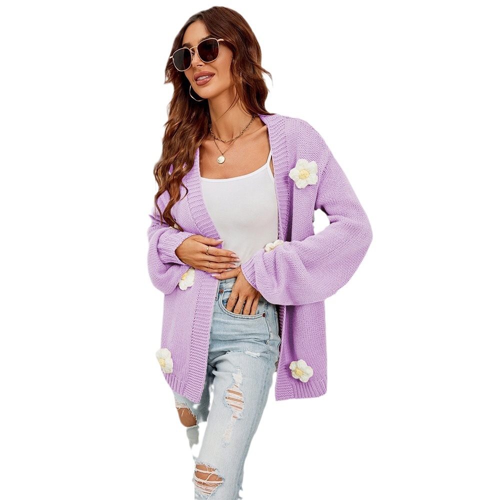 Floral Open-Front Cardigan with Lantern Sleeves