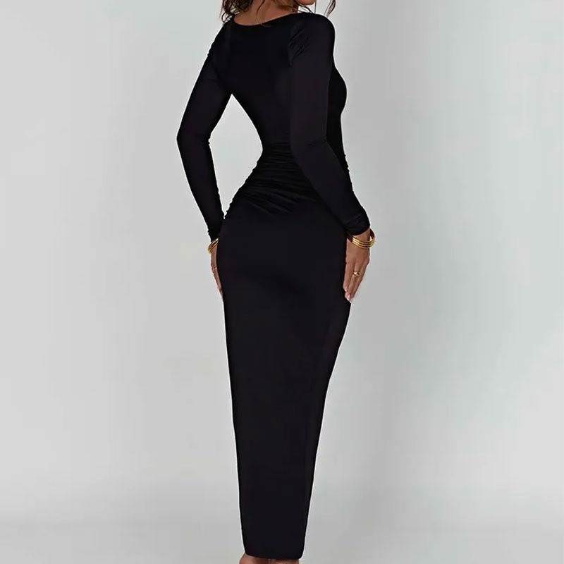 Women's High-Waist Ruched Slit Bodycon Dress