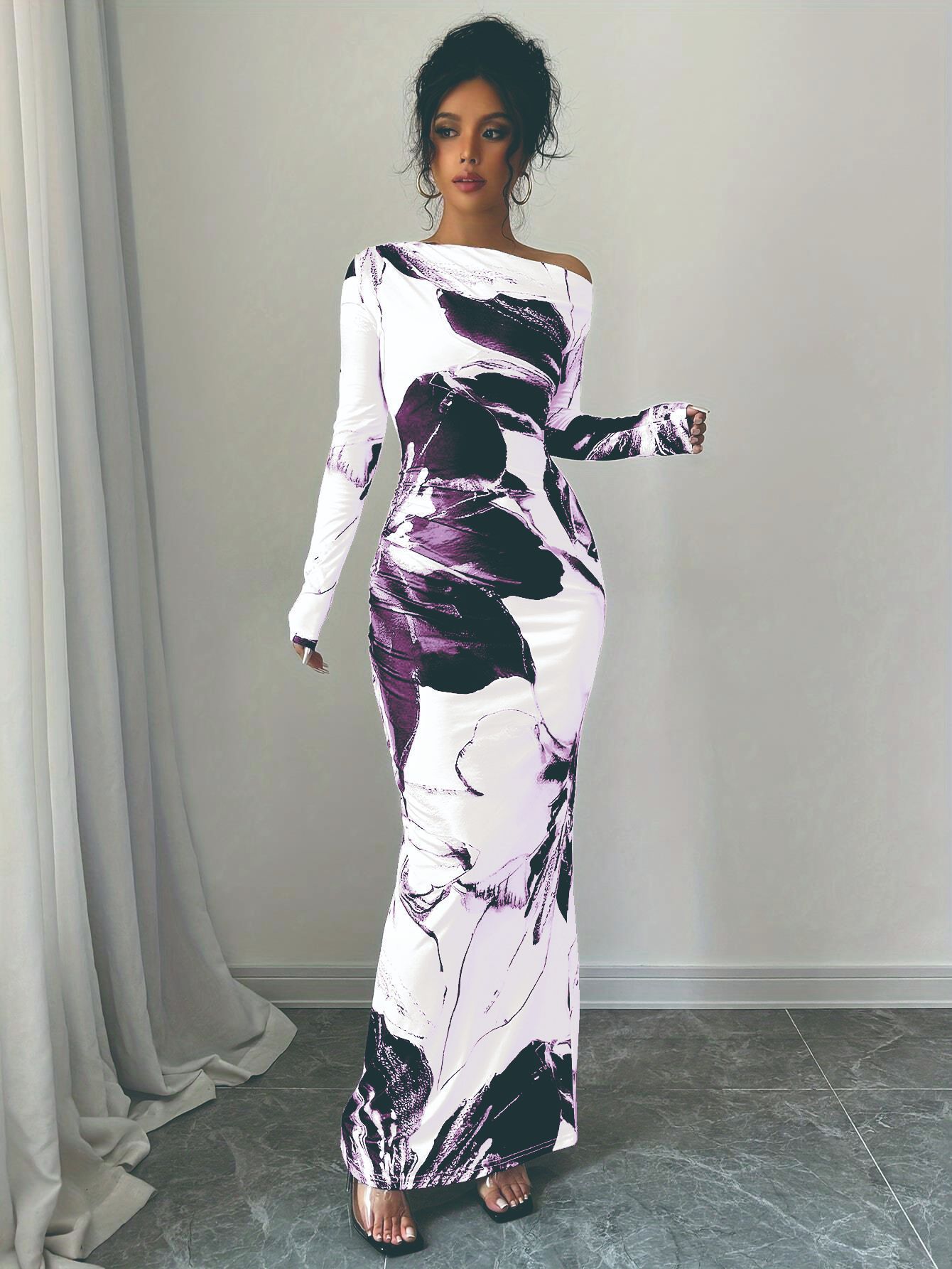 Off-Shoulder Floral Print Bodycon Long Dress