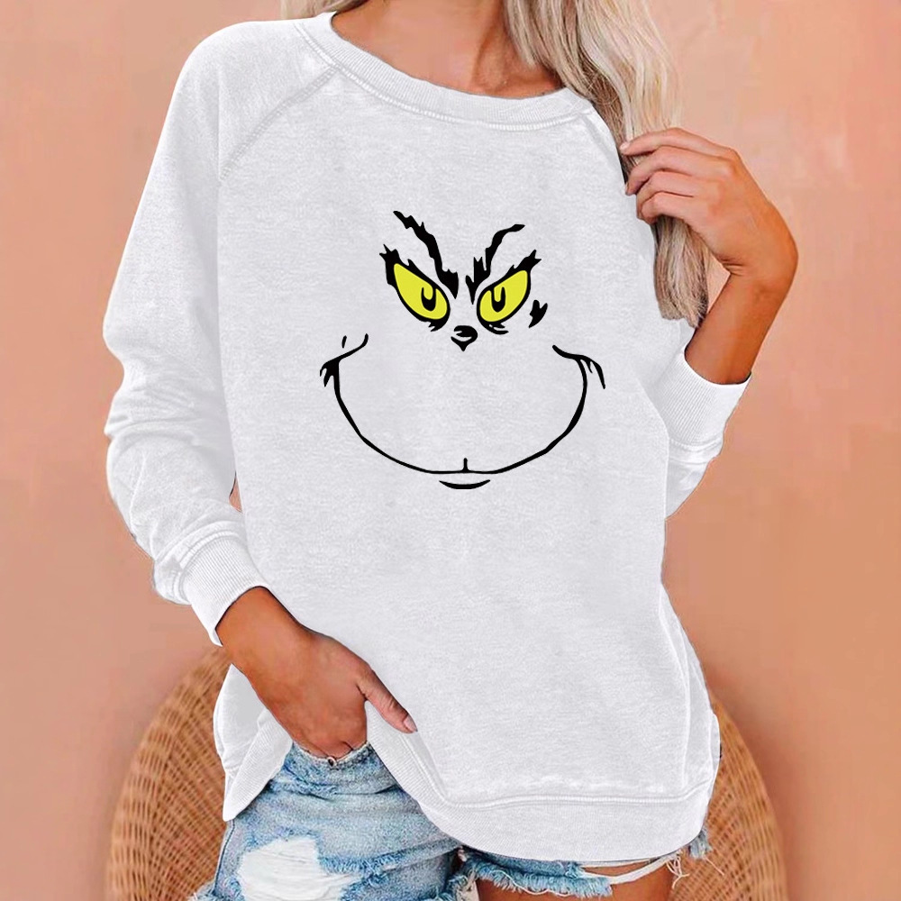 Women's Christmas Grinch Smiley Face Crewneck Sweatshirt