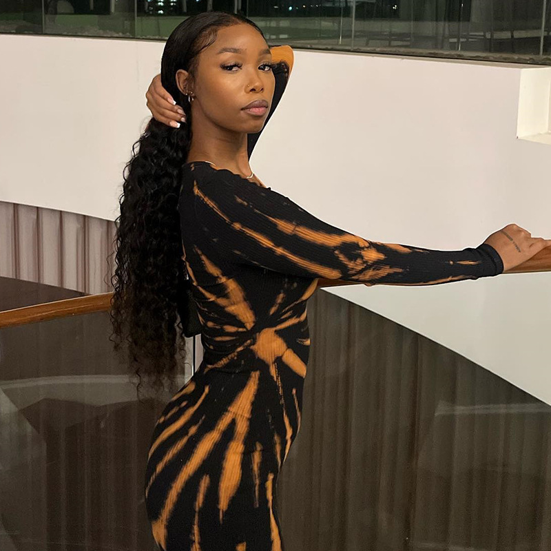 Long Sleeve U-Neck Zebra Print Bodycon Midi Dress