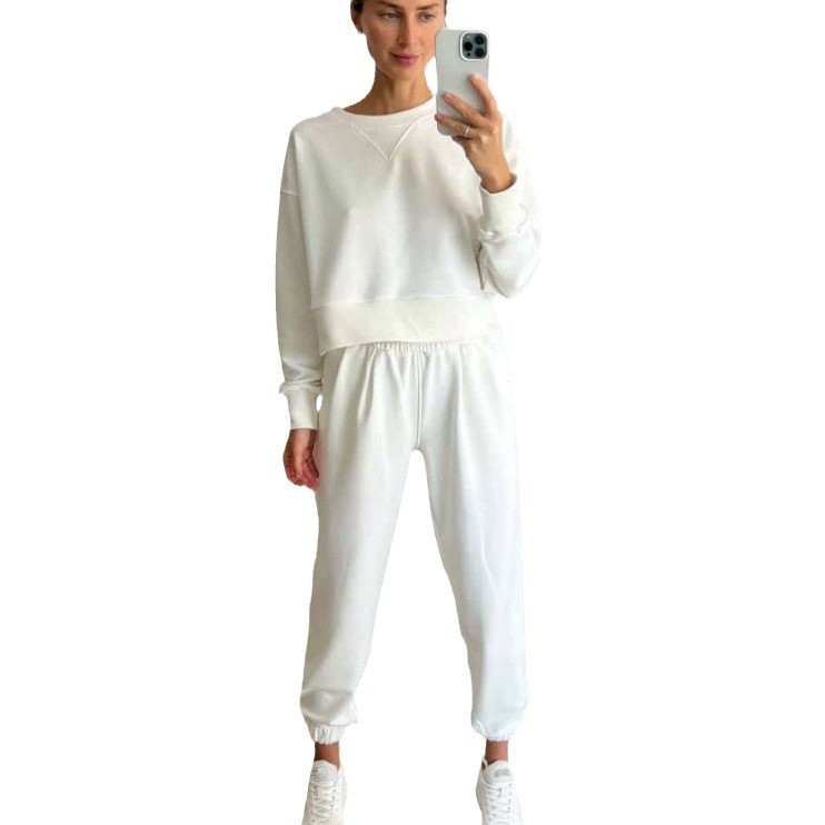 Women's Solid Color Long Sleeve Two-Piece Pants Set Casual