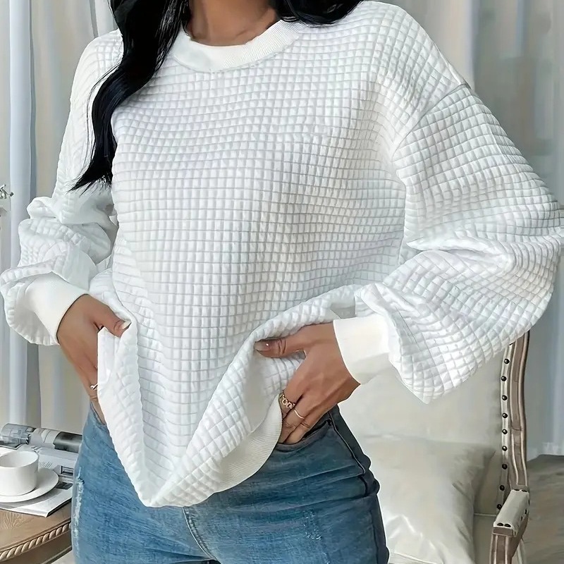 Women's Solid Color Crewneck Pullover Sweatshirt Casual Top