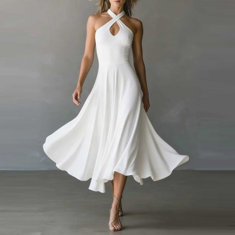 Elegant Black Keyhole Backless Halter Neck A-Line Long Dress