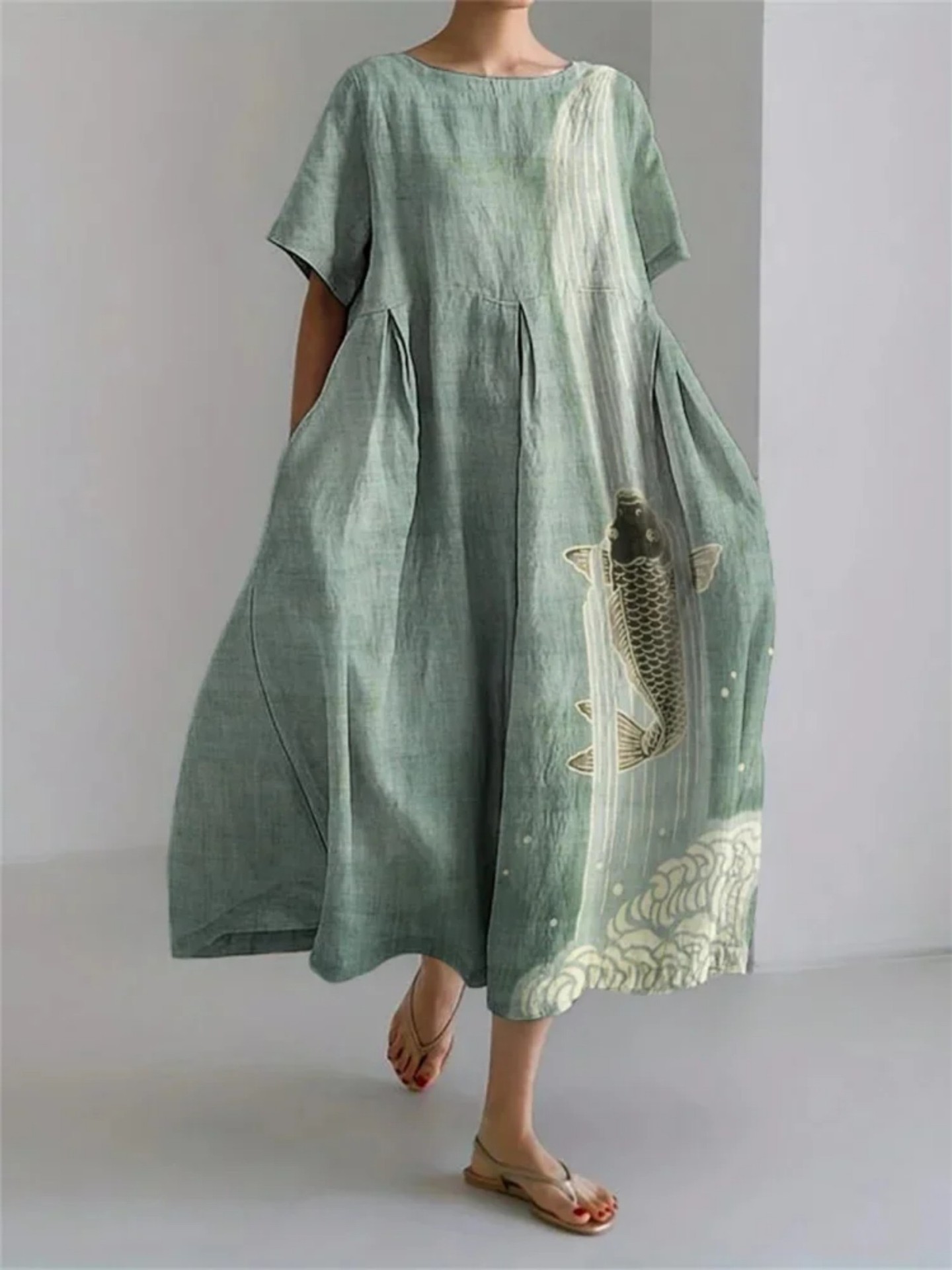 Women's Animal Print Casual A-Line Dress with U-Neck and Short Sleeves