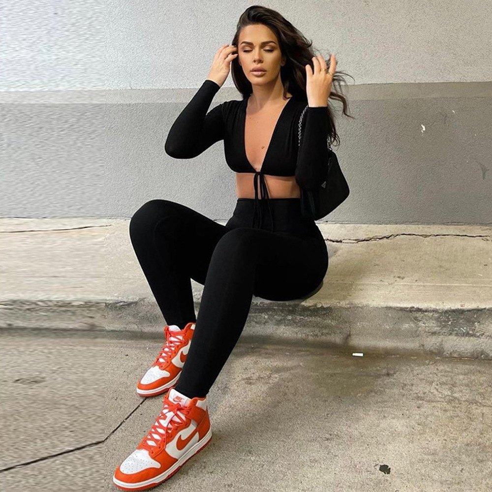 Women's Sexy Cutout Lace-Up Long Sleeve Slim Jumpsuit