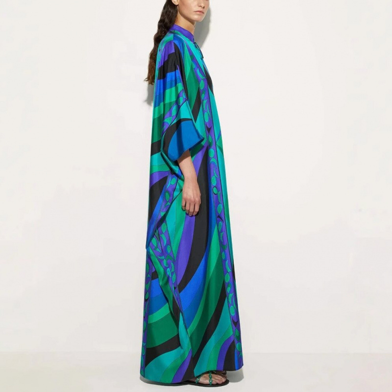 Women's Tie-Neck Printed A-Line Midi Dress