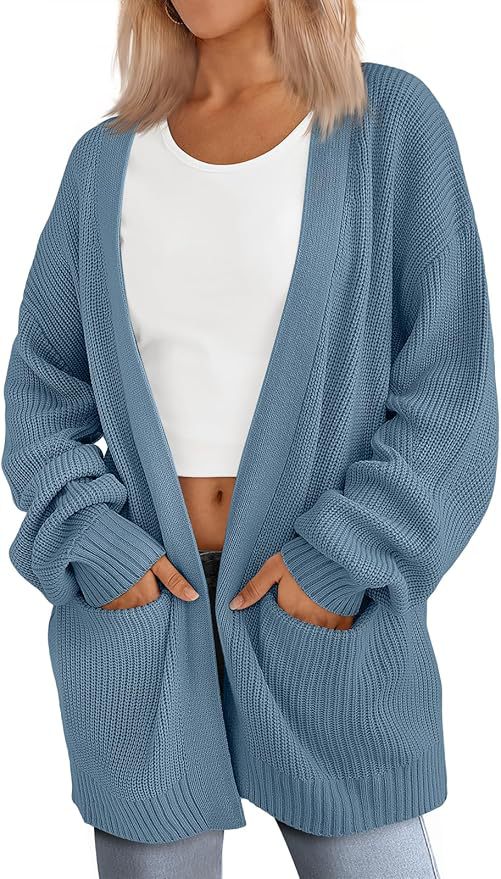 Women's Long Knit Cardigan Loose Cable Knit V-Neck Sweater Coat with Pockets