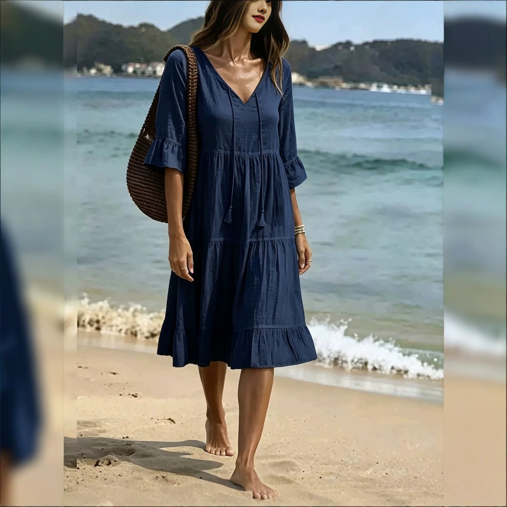 Bohemian Ruffle Loose Midi Beach Dress