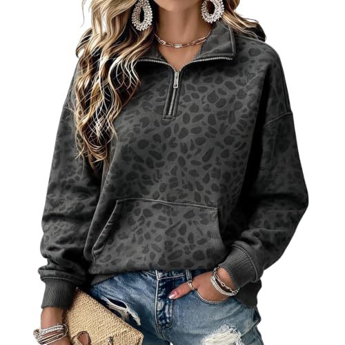 Leopard Polka Dot Print Half-Zip Stand Collar Hoodie