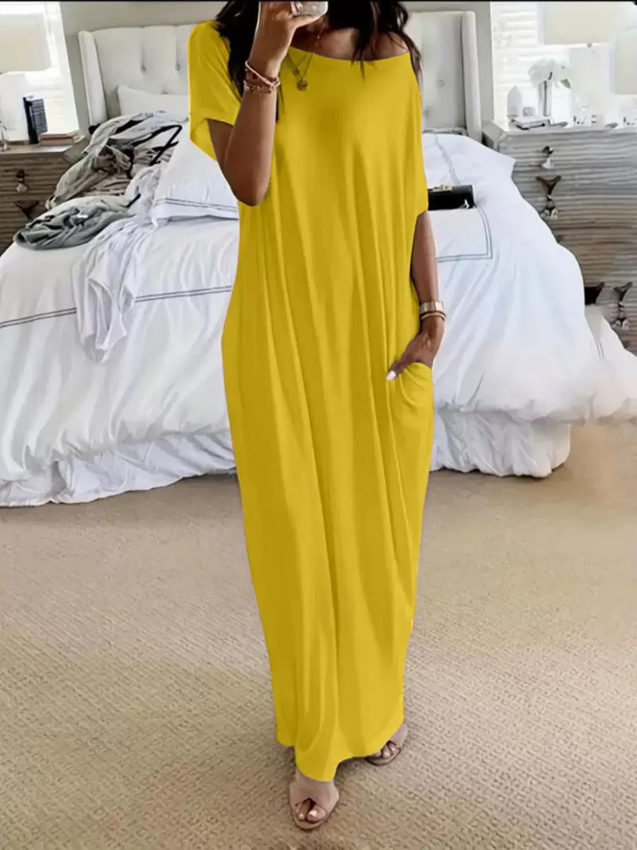 Women's Solid Short Sleeve Midi Casual Dress
