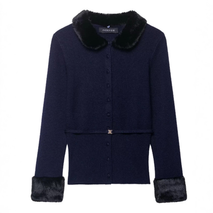 Women's Faux Fur Panel Knit Cardigan