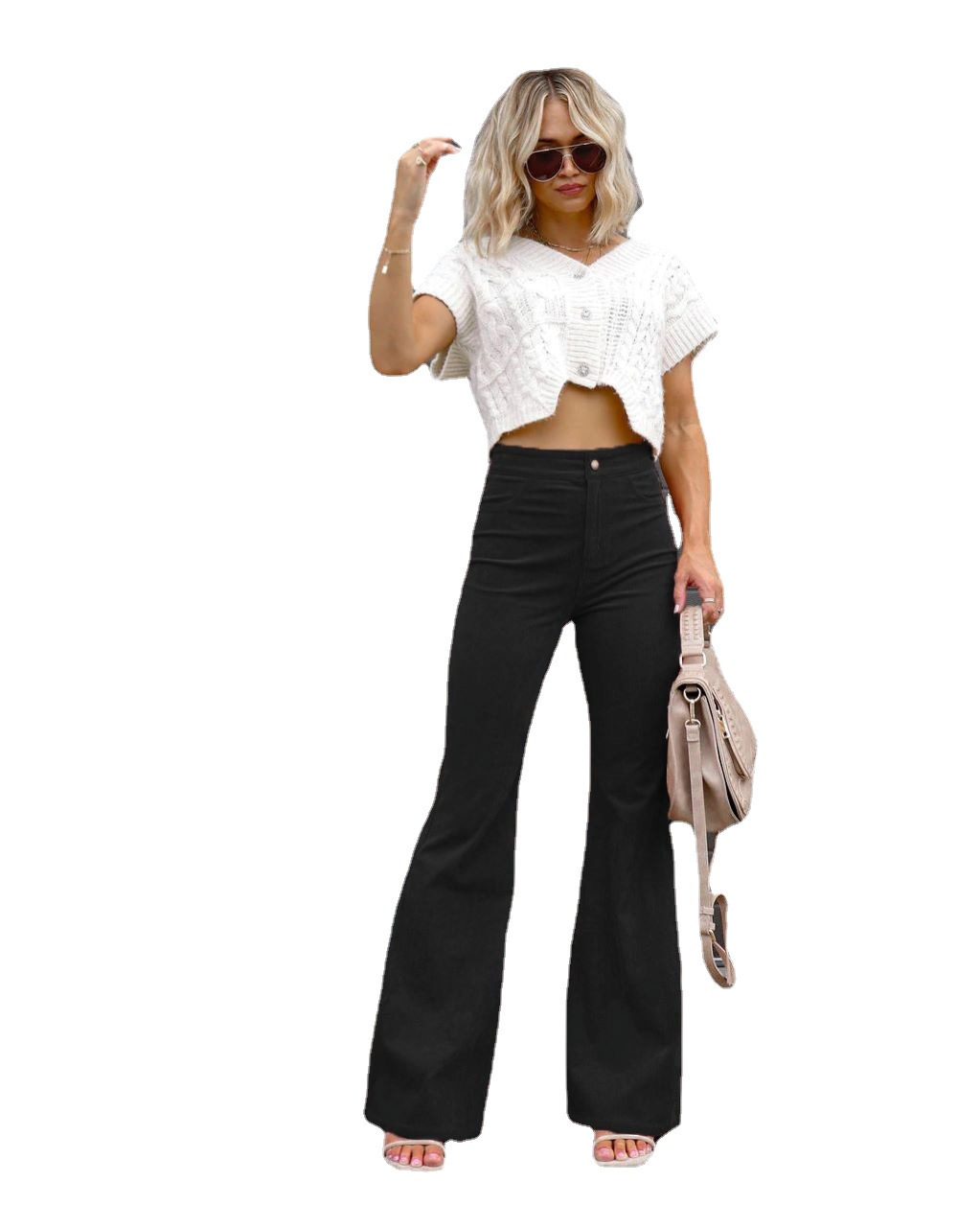Corduroy High-Waisted Flare Pants for Women