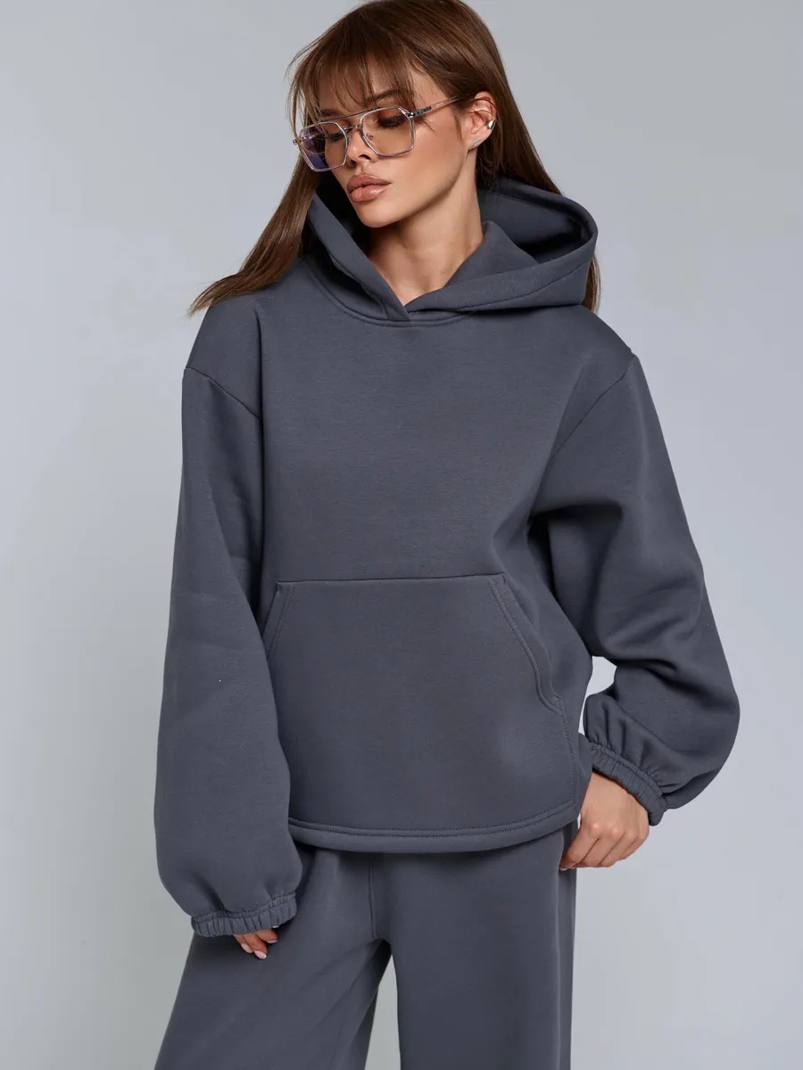 Women's 2-Piece Hooded Sweatsuit Set with Pockets
