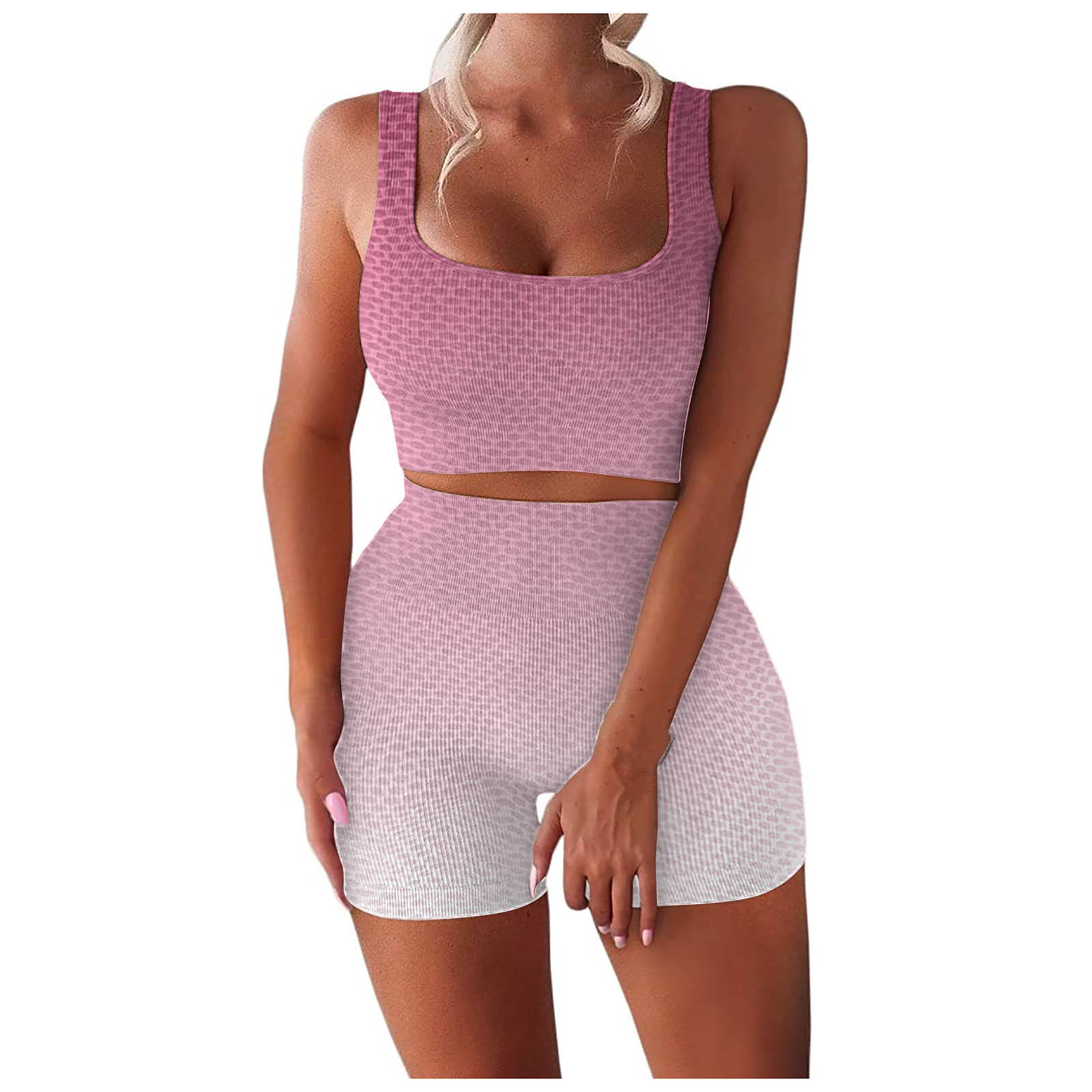 Cropped Tank Top and High-Waist Gradient Shorts Yoga Set
