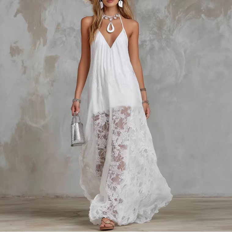 V-Neck Sleeveless Lace Maxi Dress