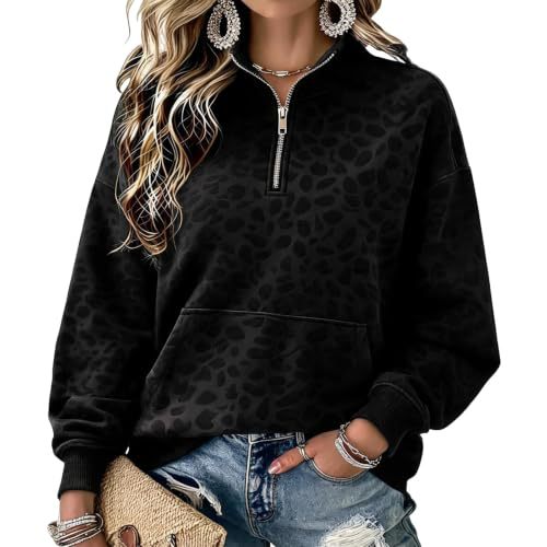 Leopard Polka Dot Print Half-Zip Stand Collar Hoodie