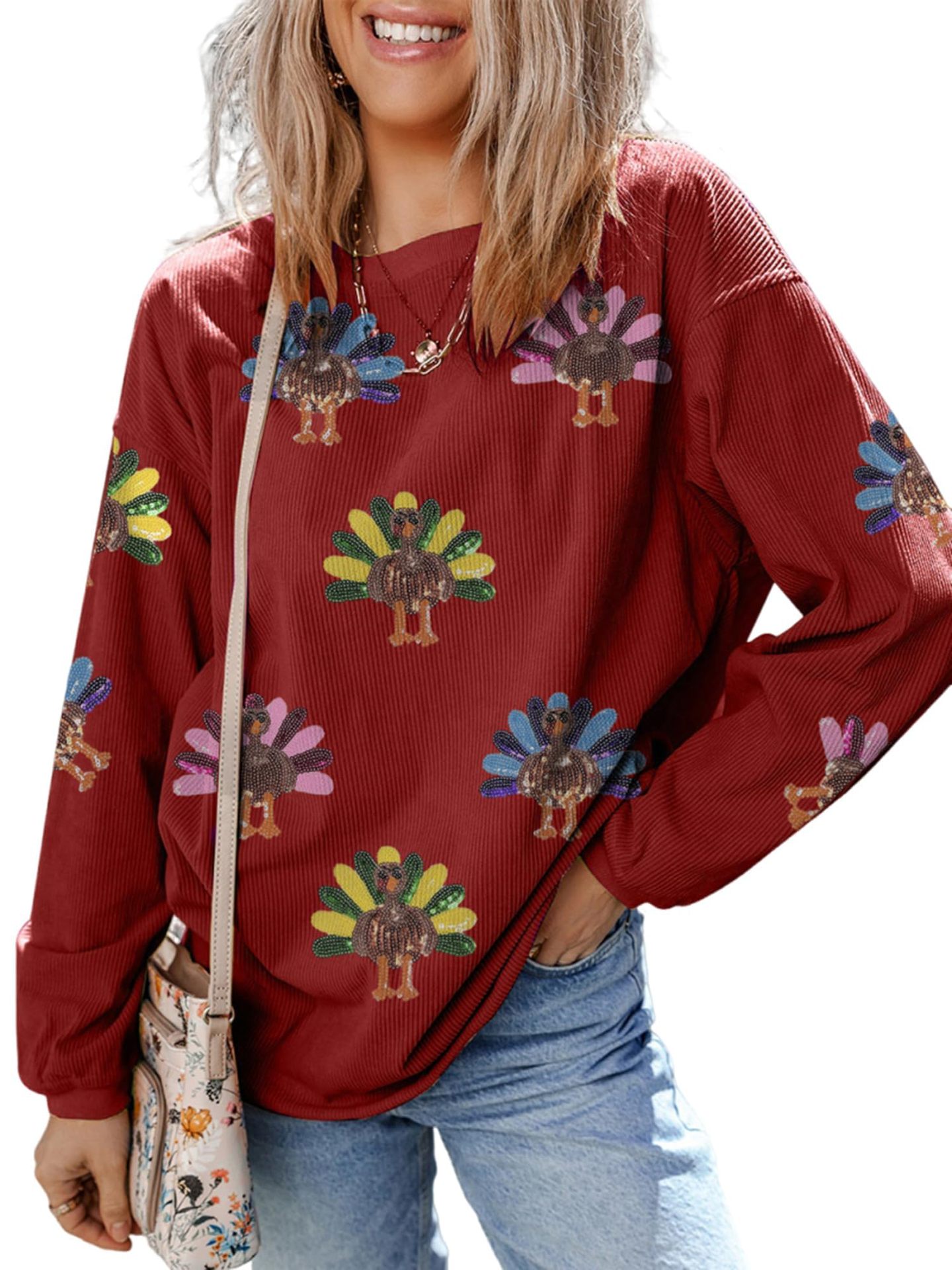 Women's Tribal Bird Feather Letter Print Sweatshirt
