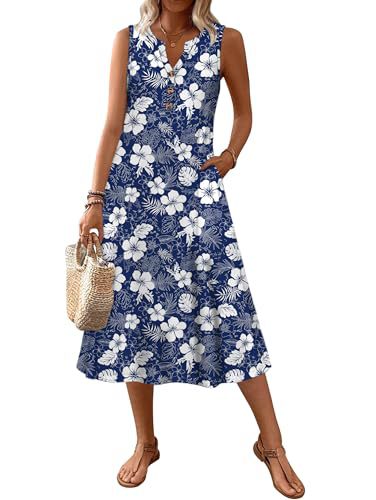 Women's Retro Striped Sleeveless Midi Dress Casual Fit