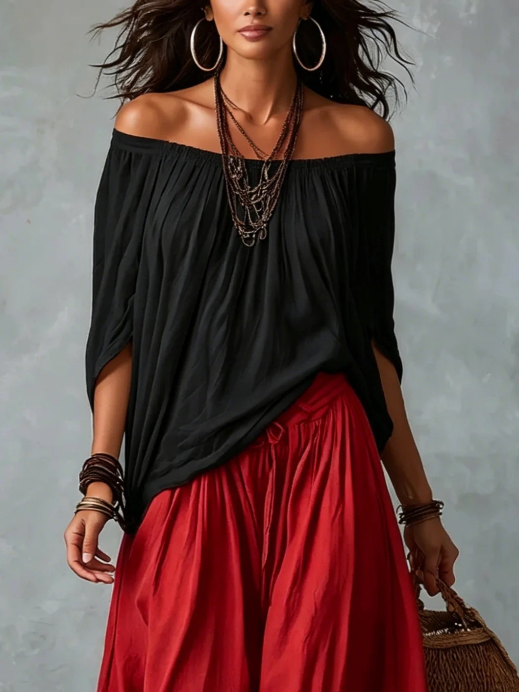 Paisley Print Off-Shoulder Wide-Leg Two-Piece Set