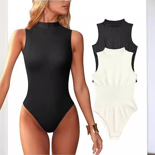 Sexy Ribbed Sleeveless Turtleneck Bodysuit