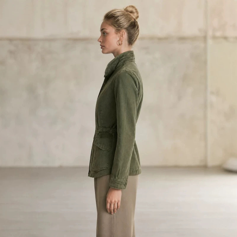 Retro Olive Green Lightweight Stand-Collar Jacket