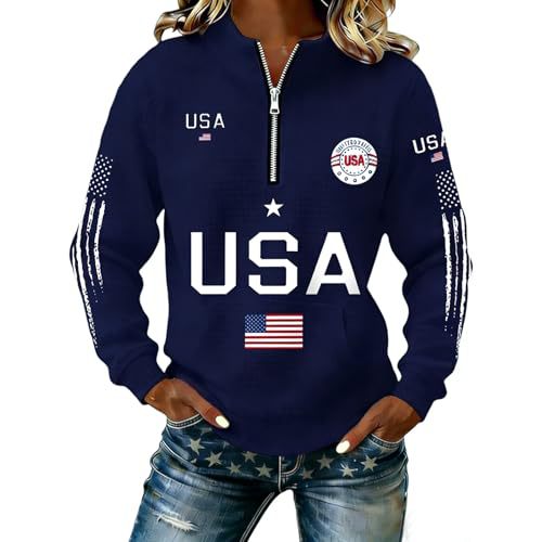 Women's Half-Zip Sweatshirt with American Independence Day Print