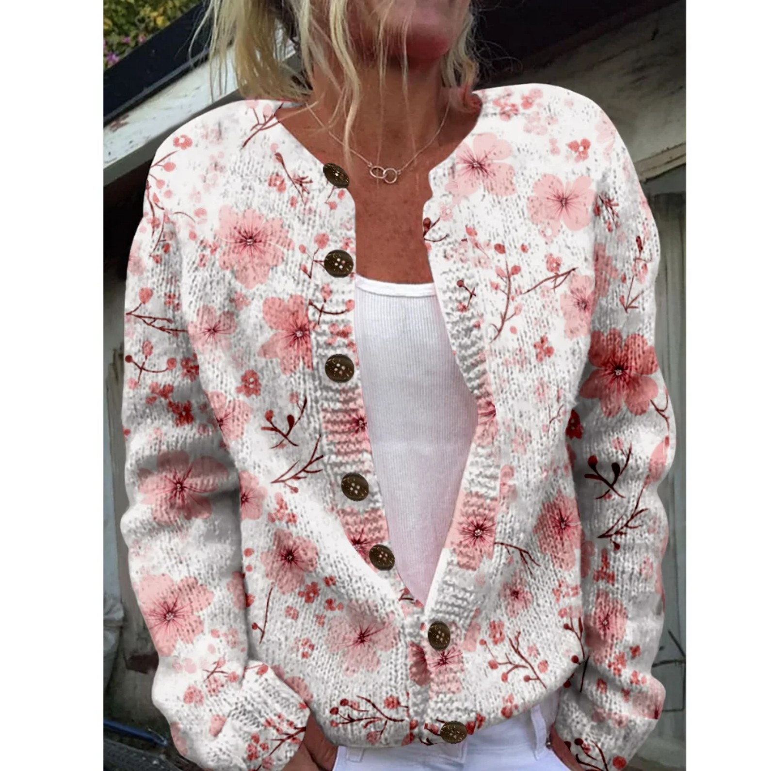 Women's Floral Print Button-Down Cardigan Sweater