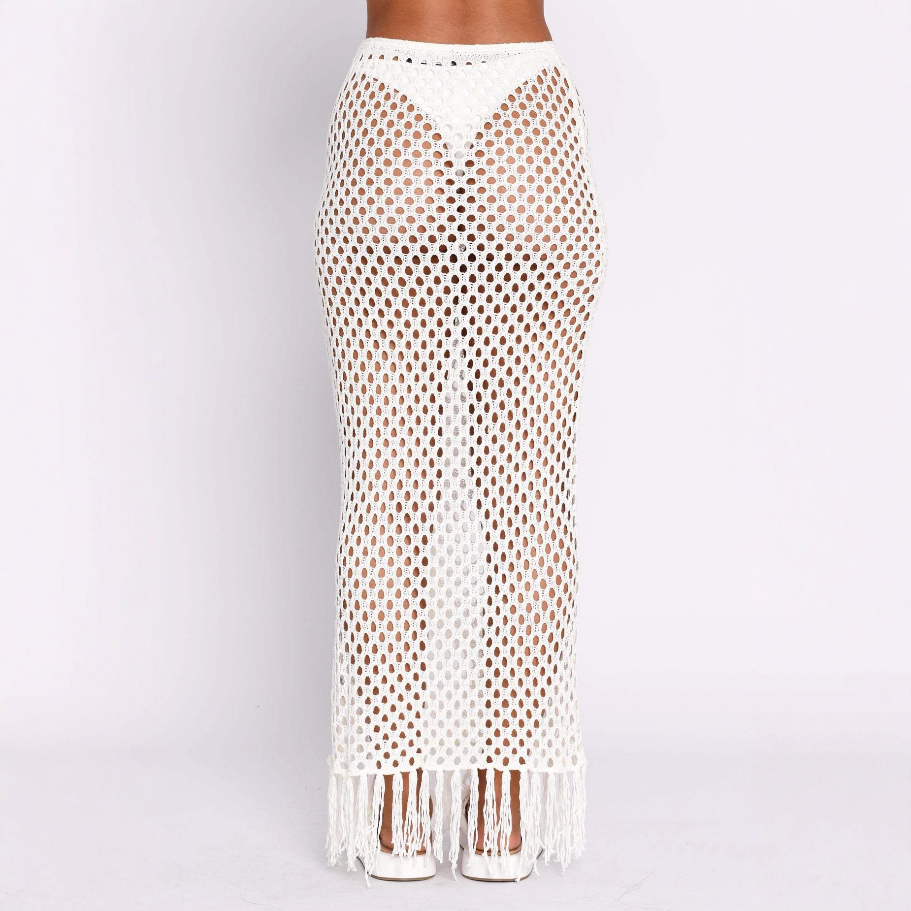 Women's Sexy Sheer Cutout Knit Bikini Skirt Set