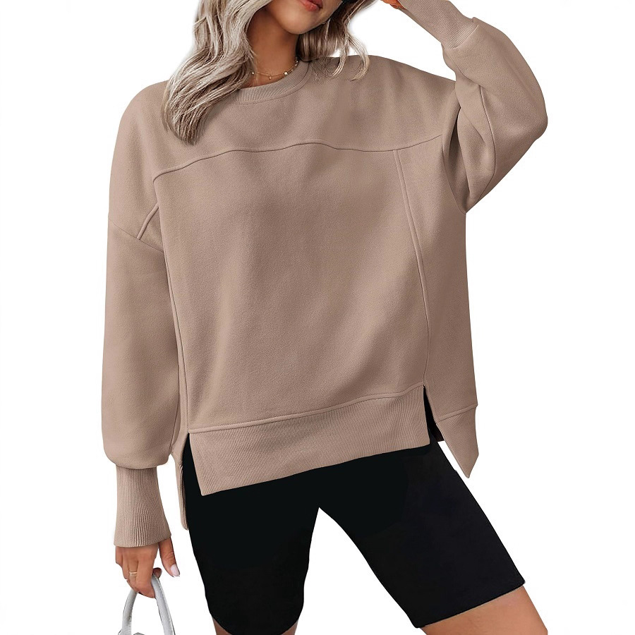 Women's Crewneck Long-Sleeve Split Loose Casual Pullover Sweatshirt