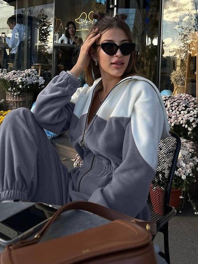 Women's Colorblock Long Sleeve Jumpsuit Casual Sporty Streetwear