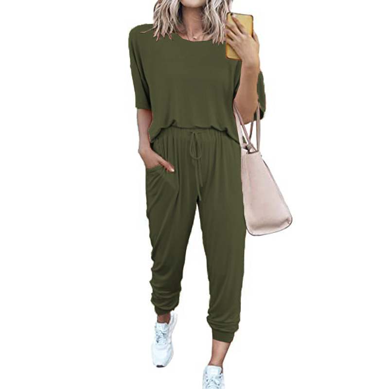 Women's Solid Color Short Sleeve Casual Two-Piece Set