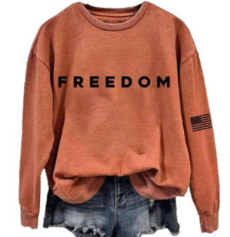 Women's Freedom American Flag Print Crewneck Sweatshirt