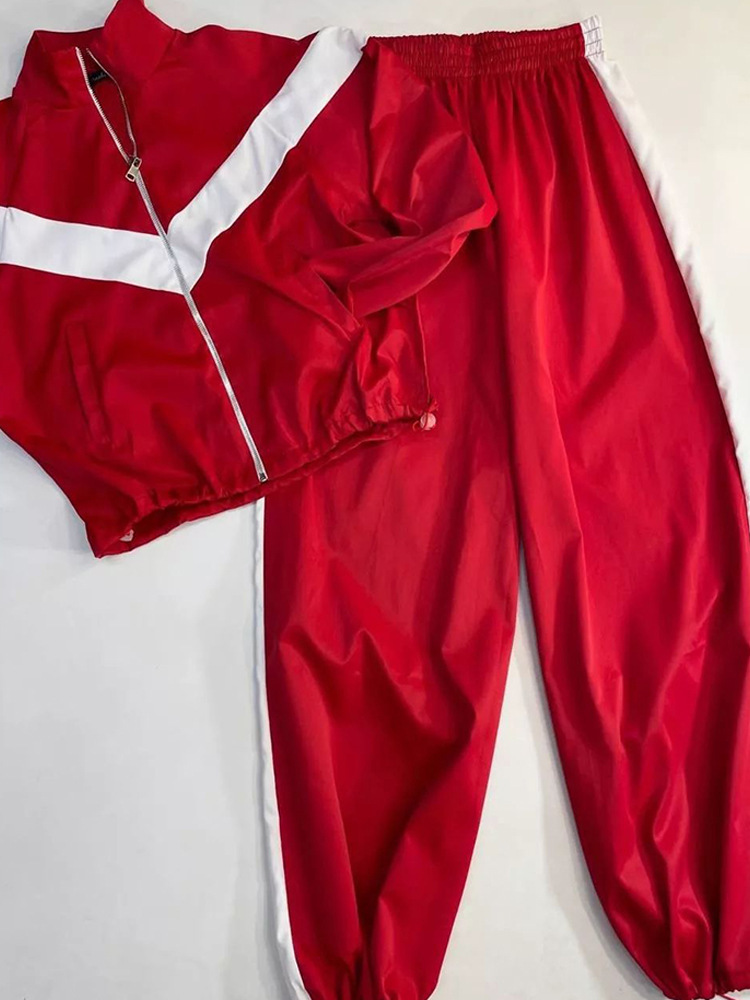 Women's Color-Block Long-Sleeve Track Jacket and Pants Set Streetwear