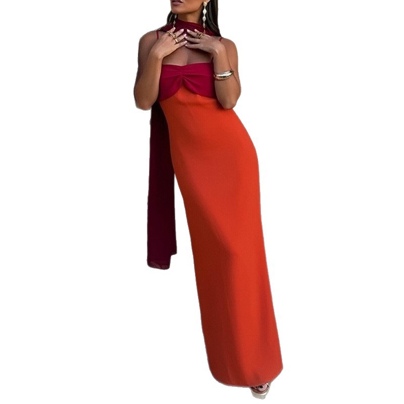 Women's Color-Block Scarf-Neck Bodycon Cami Dress