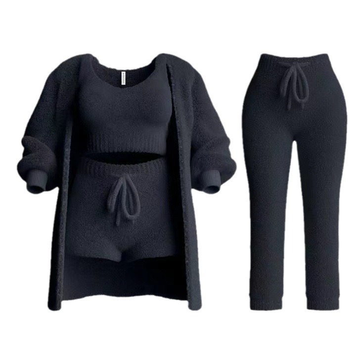 Knit Plush Long-Sleeve Cardigan, Vest & Shorts 3-Piece and 4-Piece Set