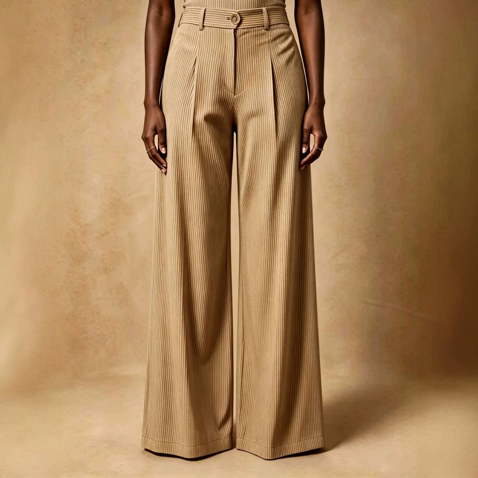 Retro High-Waist Pleated Wide-Leg Striped Pants