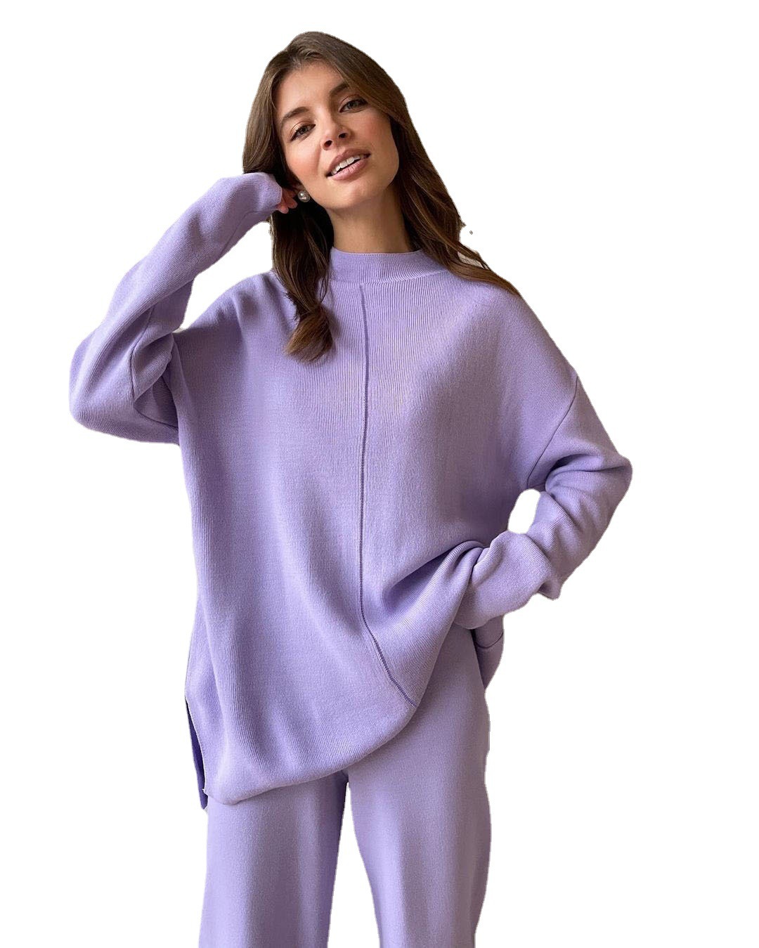 Women's Long Sleeve Loose Knit Sweater and Pants Set