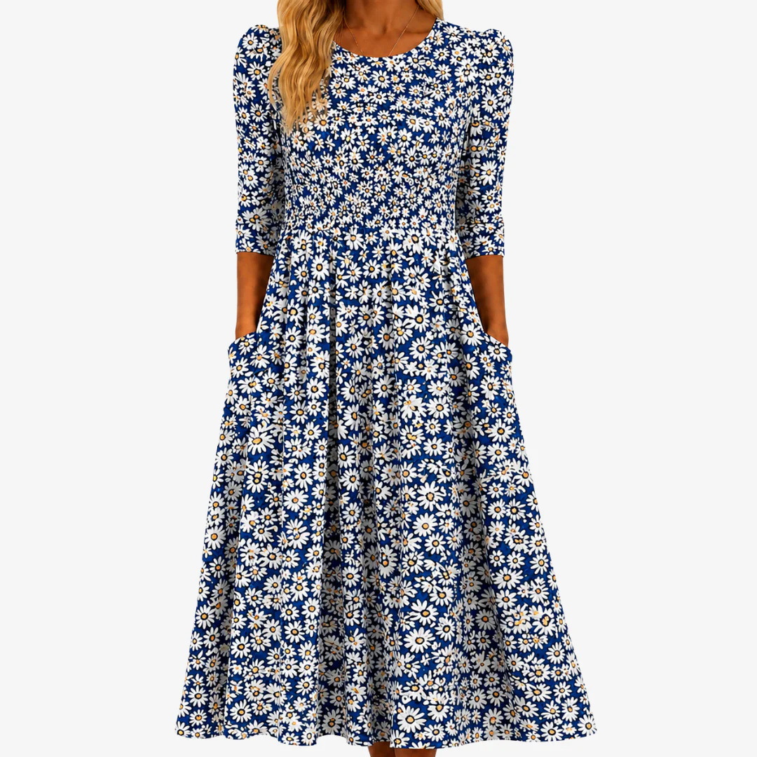 Women's Summer Printed Patchwork French Style Dress Casual A-Line Midi