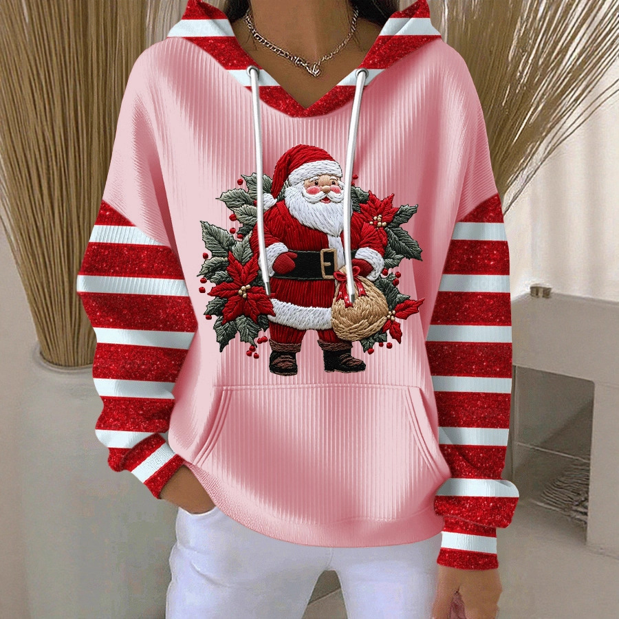 Women's Santa Leaf Gift Print Hooded Sweatshirt