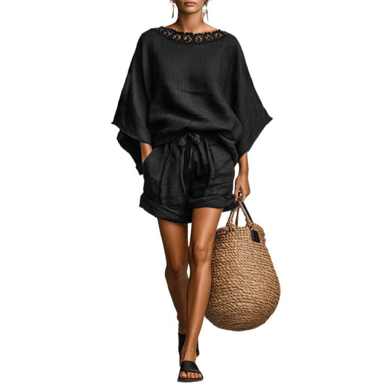 Women's Casual Two-Piece Pants Set Solid Color Relaxed Fit